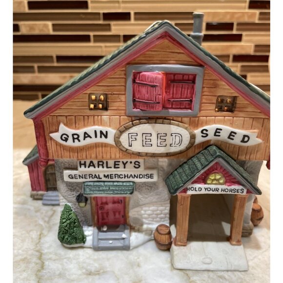1993 Lemax Dickensvale Village Harleys Feed General Store Lighted Building - Picture 2 of 14